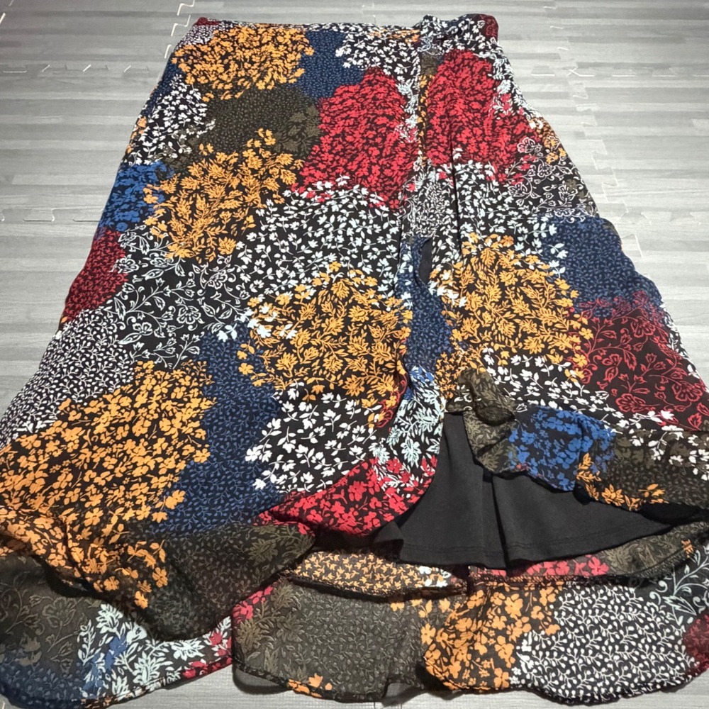 Plus Size Maurices Floral Boho Cottagecore High-Low Midaxi Skirt with Split